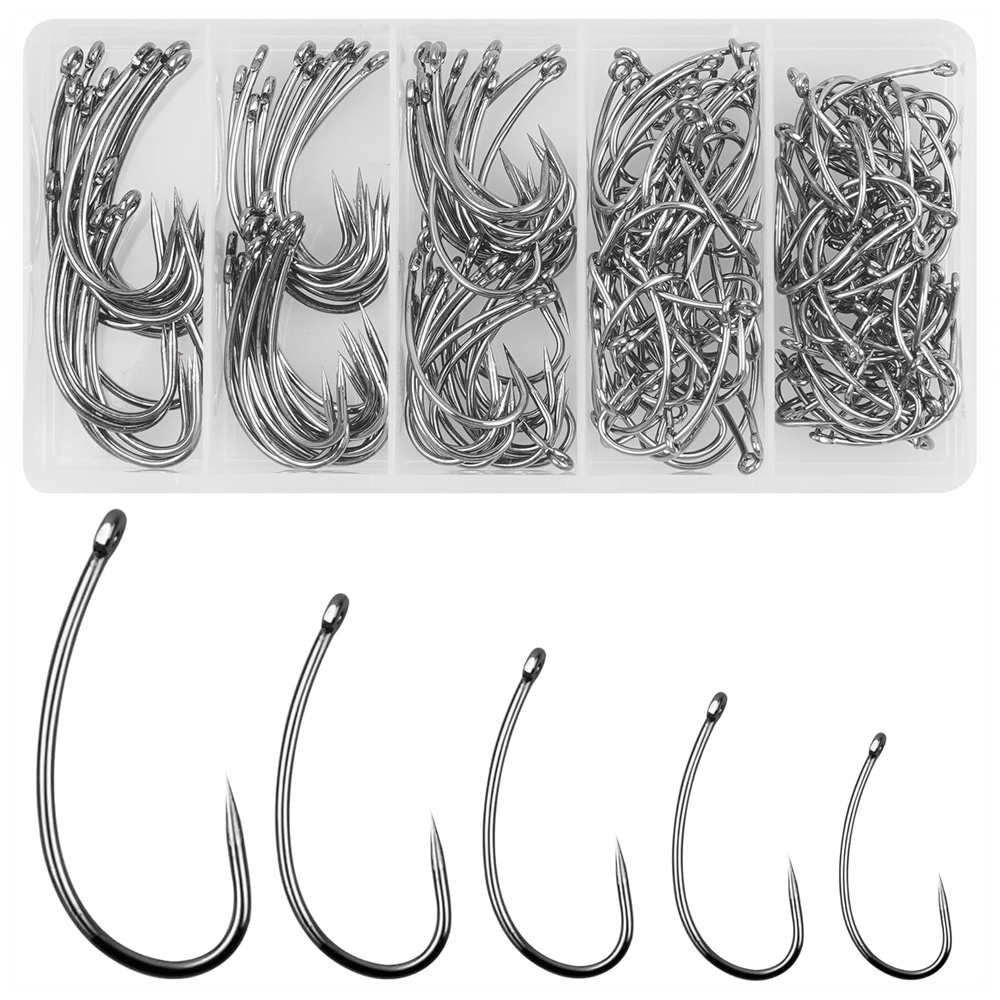 Fishing Hook Assortment - 180 Stück Barbless Angelhaken Kit Karpfen