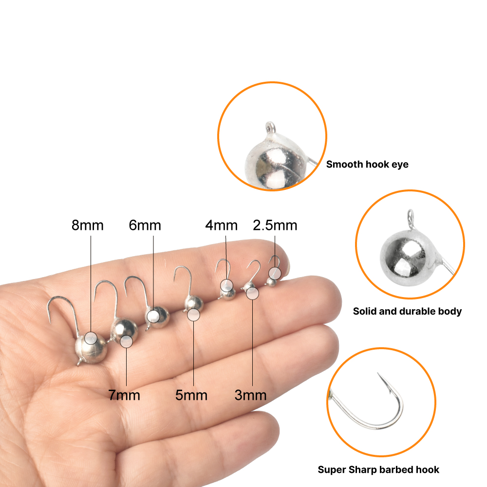 Fishing Hook Offset - MUUNN 5 Stück Eisfischerei-Jigköpfe, Kugel-Eishaken, 2,5mm~8,0mm,
